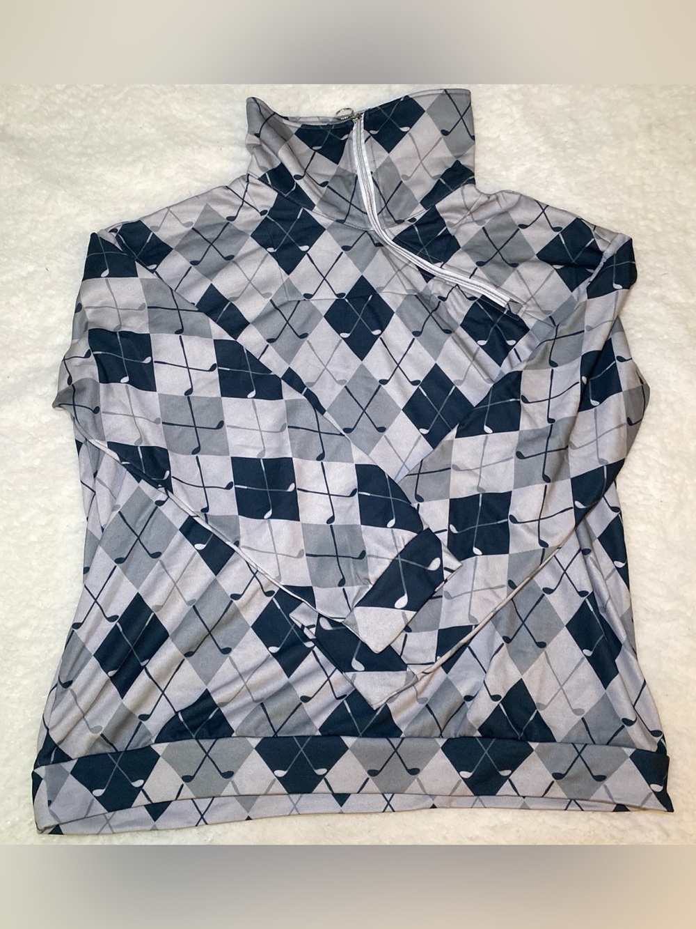 Women’s Argyle Quarter-Zip Pullover Sweatshirt - Grey & Navy